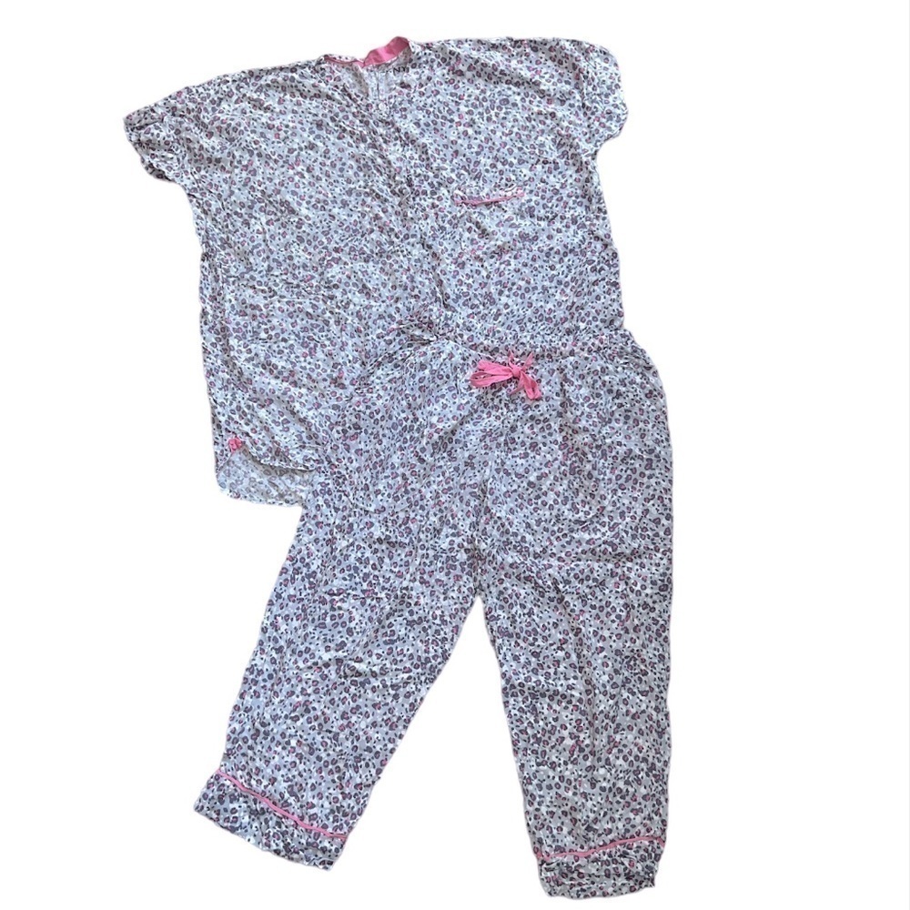 Dkny Women's Gray‎ & Pink Animal Print Boxy Short Sleeve & Pant Pajama Set Sz Sm